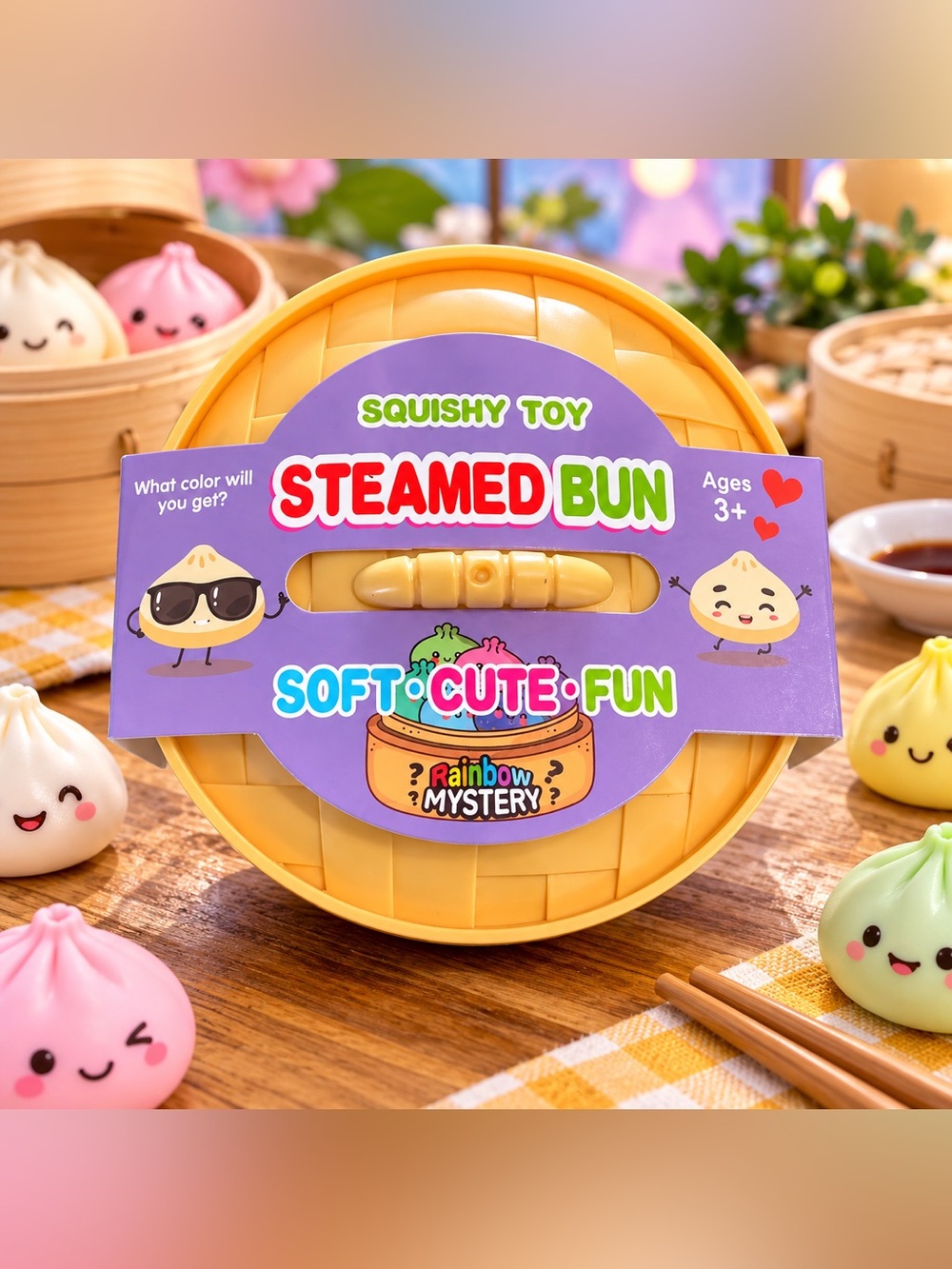 Mystery Steamed Bun Squishy Fidget Toy Bundle 4 Pack Rainbow Diamond NWT